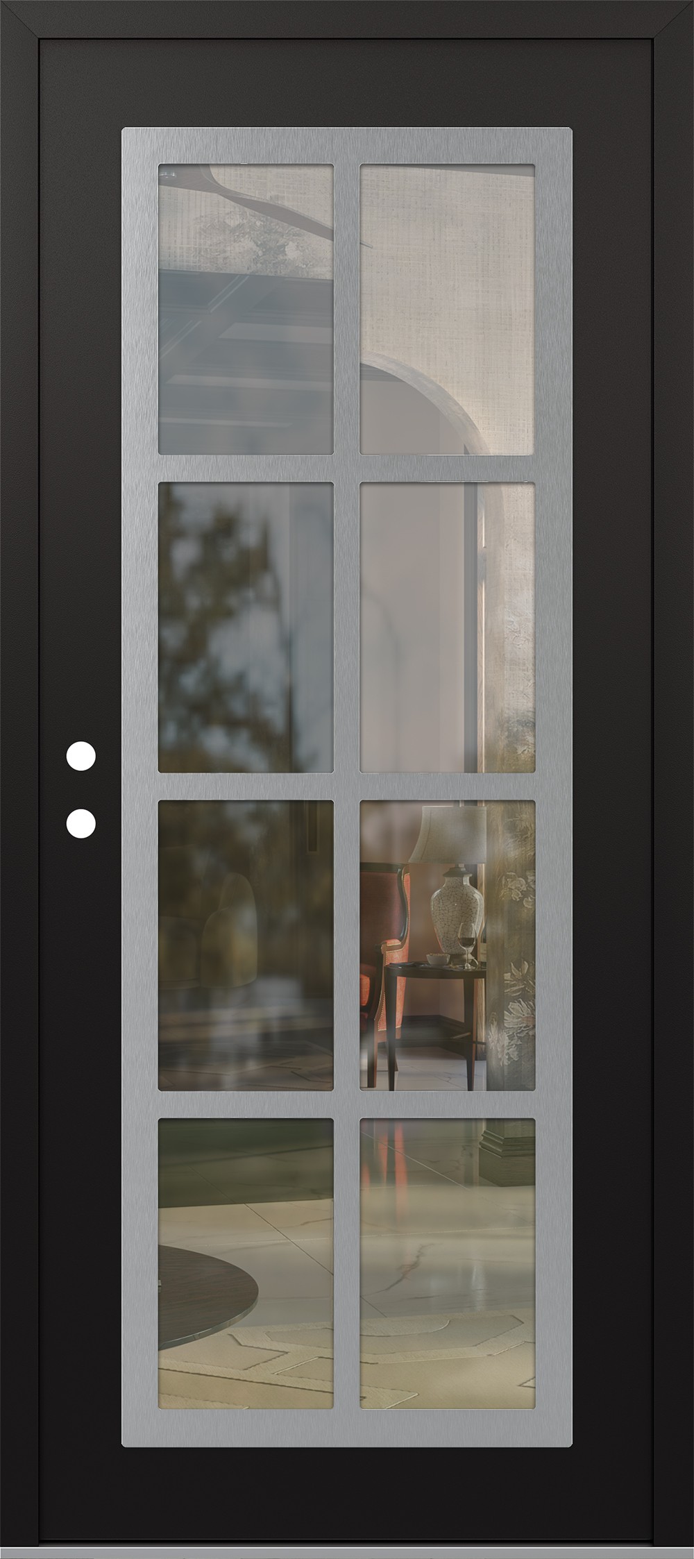 Modern Steel Front Door Diamond C16 36" x 80" black/black clear Glass Panel stainless steel RHI