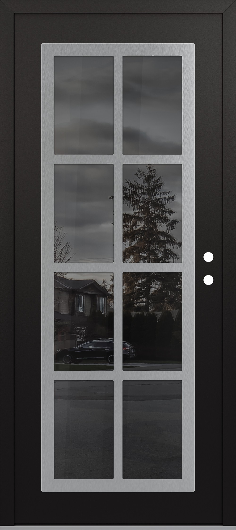 Modern Steel Front Door Diamond C16 36" x 80" black/black mirrored Glass Panel stainless steel LHI
