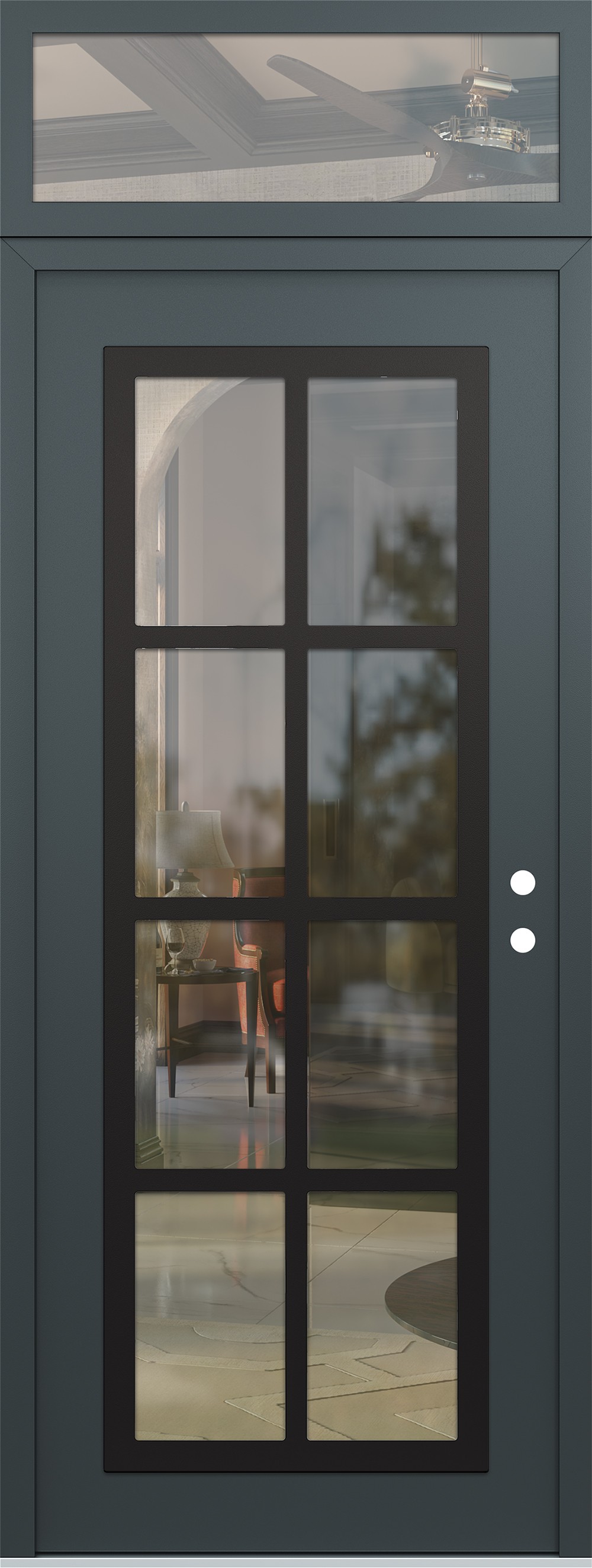 Modern Steel Front Door DIAMOND C16 36" X 96" ANTHRACITE/ANTHRACITE CLEAR GLASS PANEL BLACK LHI WITH TRANSOM CLEAR GLASS