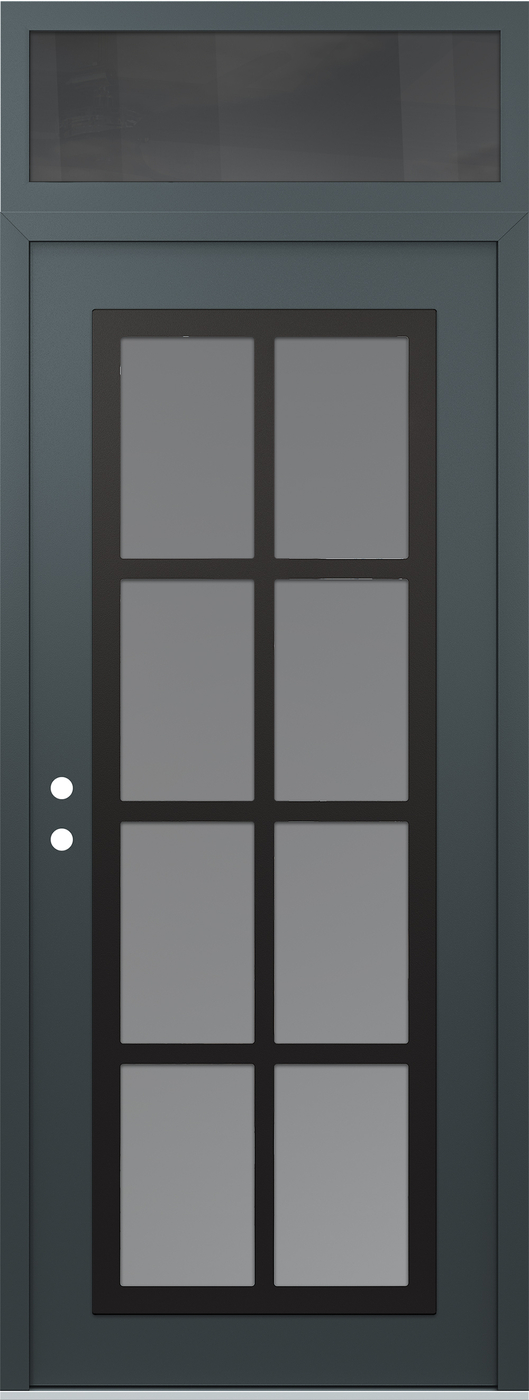 Modern Steel Front Door DIAMOND C16 36" X 96" ANTHRACITE/ANTHRACITE FROSTED GLASS PANEL BLACK RHI WITH TRANSOM MIRRORED GLASS