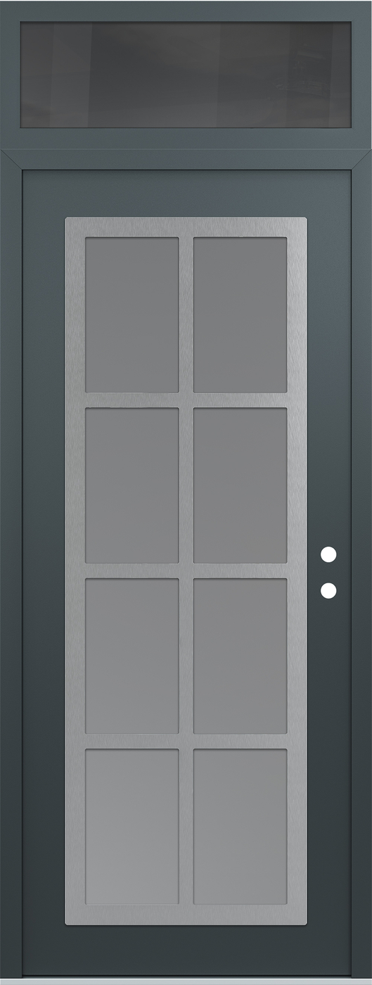 Modern Steel Front Door DIAMOND C16 36" X 96" ANTHRACITE/ANTHRACITE FROSTED GLASS PANEL STAINLESS STEEL LHI WITH TRANSOM MIRRORED GLASS