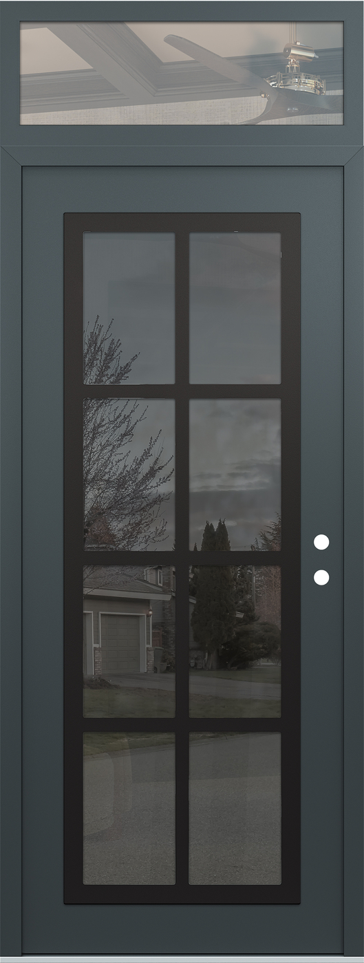Modern Steel Front Door DIAMOND C16 36" X 96" ANTHRACITE/ANTHRACITE MIRRORED GLASS PANEL BLACK LHI WITH TRANSOM CLEAR GLASS