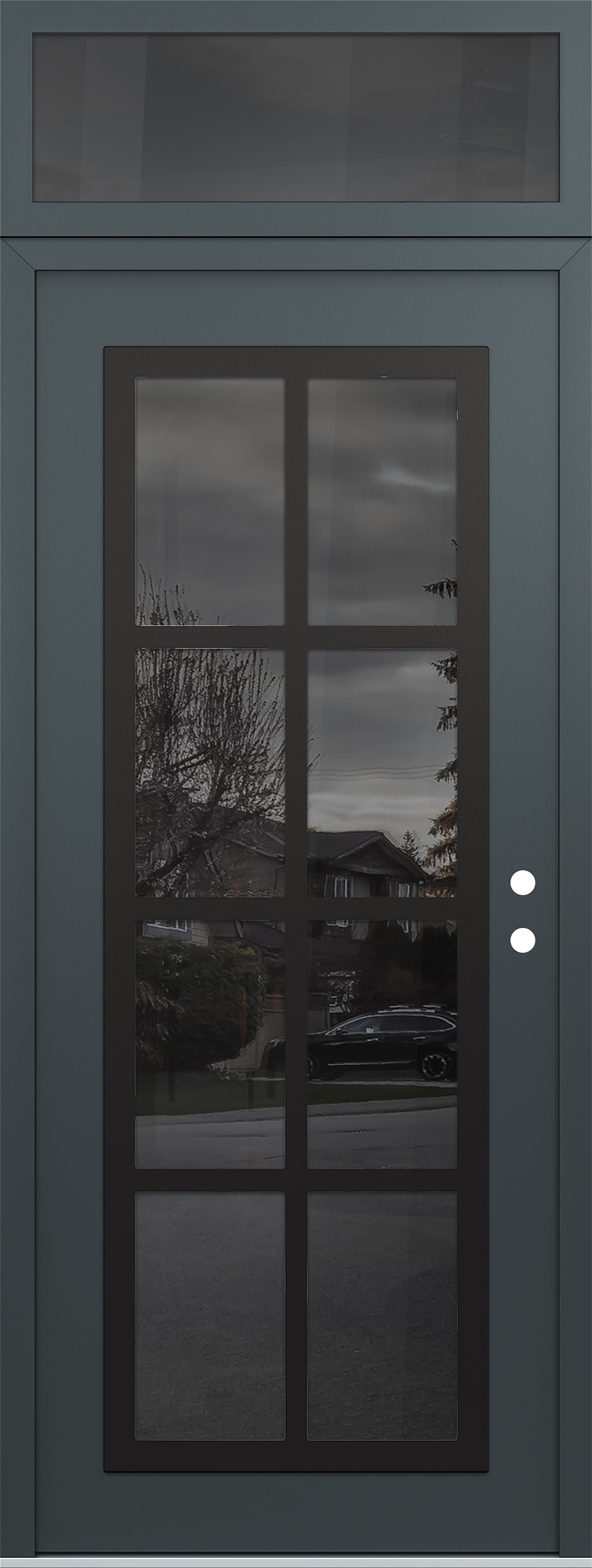 Modern Steel Front Door DIAMOND C16 36" X 96" ANTHRACITE/ANTHRACITE MIRRORED GLASS PANEL BLACK LHI WITH TRANSOM MIRRORED GLASS