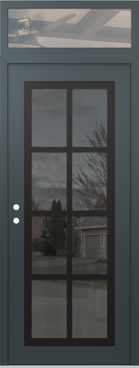 Modern Steel Front Door DIAMOND C16 36" X 96" ANTHRACITE/ANTHRACITE MIRRORED GLASS PANEL BLACK RHI WITH TRANSOM CLEAR GLASS