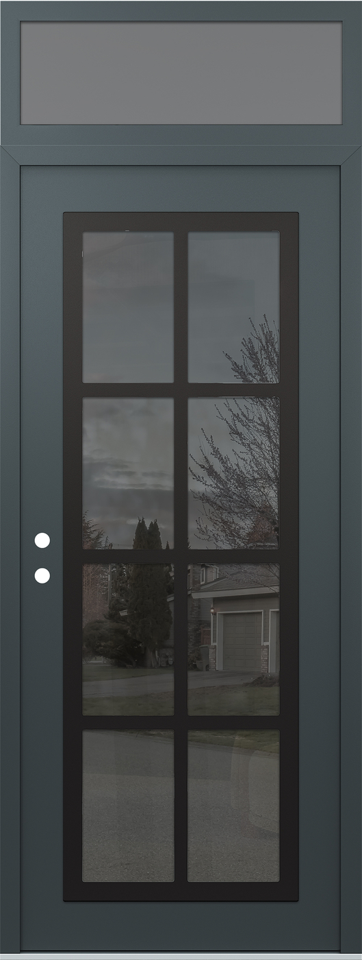 Modern Steel Front Door DIAMOND C16 36" X 96" ANTHRACITE/ANTHRACITE MIRRORED GLASS PANEL BLACK RHI WITH TRANSOM FROSTED GLASS