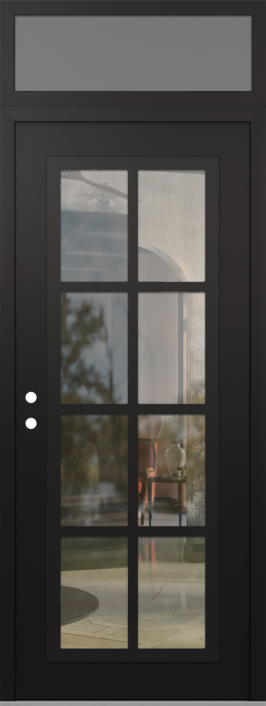 Modern Steel Front Door DIAMOND C16 36" X 96" BLACK/BLACK CLEAR GLASS PANEL BLACK RHI WITH TRANSOM FROSTED GLASS