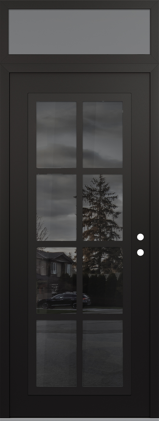 Modern Steel Front Door DIAMOND C16 36" X 96" BLACK/BLACK MIRRORED GLASS PANEL BLACK LHI WITH TRANSOM FROSTED GLASS