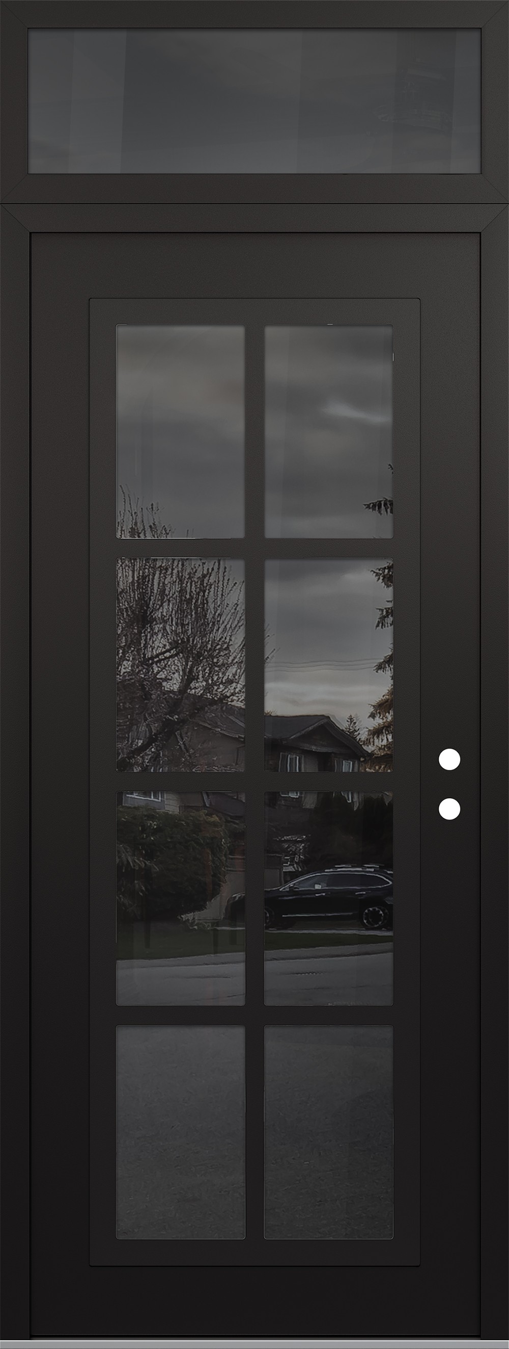 Modern Steel Front Door DIAMOND C16 36" X 96" BLACK/BLACK MIRRORED GLASS PANEL BLACK LHI WITH TRANSOM MIRRORED GLASS