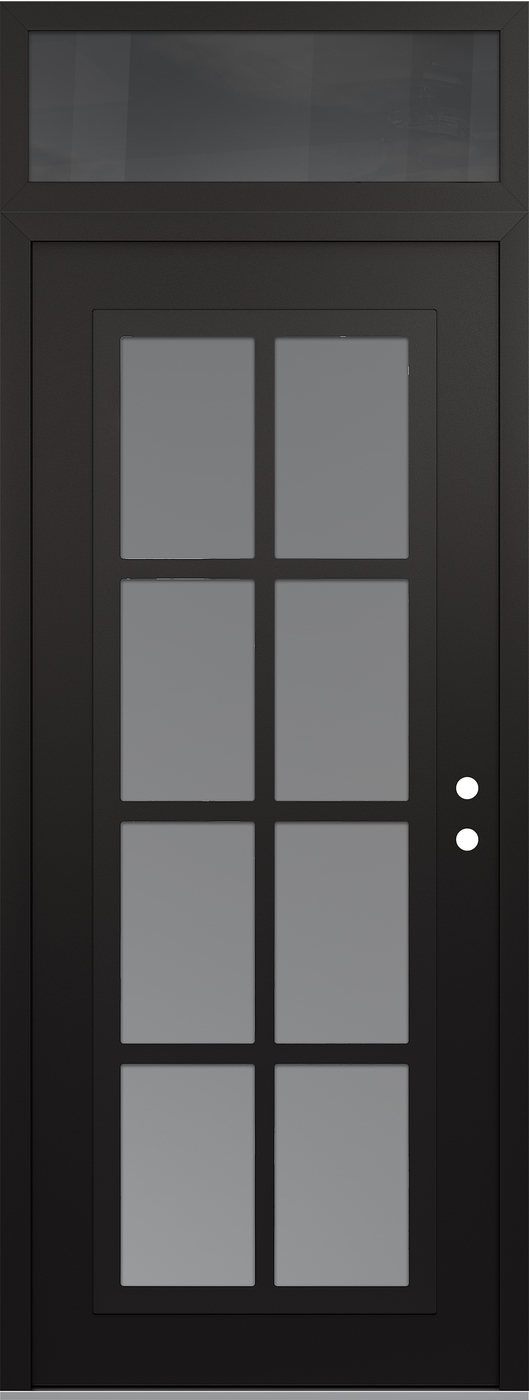 Modern Steel Front Door DIAMOND C16 36" X 96" BLACK/WHITE FROSTED GLASS PANEL BLACK LHI WITH TRANSOM MIRRORED GLASS