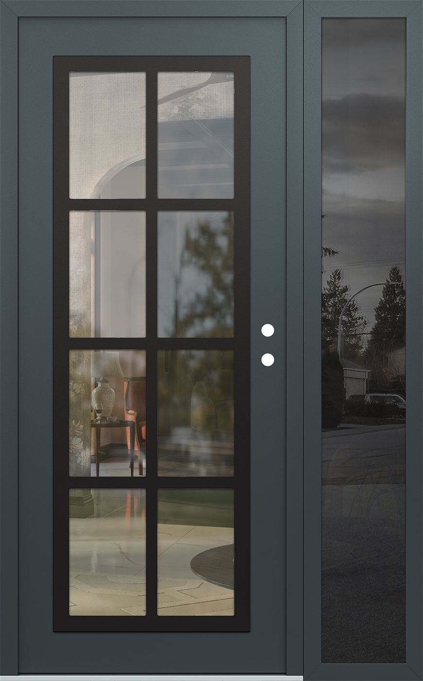 Modern Steel Front Door Diamond C16 48" x 80" anthracite/anthracite clear Glass Panel black LHI with Sidelite mirrored Glass