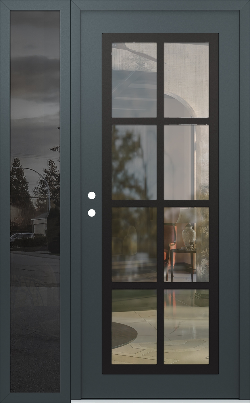 Modern Steel Front Door Diamond C16 48" x 80" anthracite/anthracite clear Glass Panel black RHI with Sidelite mirrored Glass