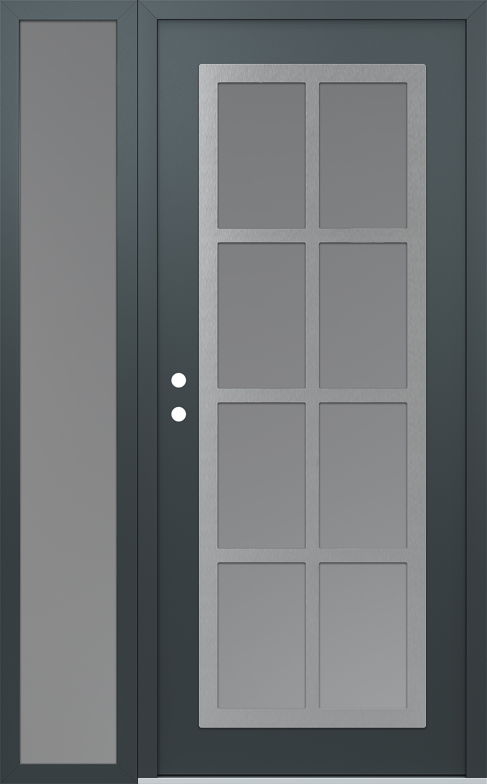 Modern Steel Front Door Diamond C16 48" x 80" anthracite/anthracite frosted Glass Panel stainless steel RHI with Sidelite frosted Glass