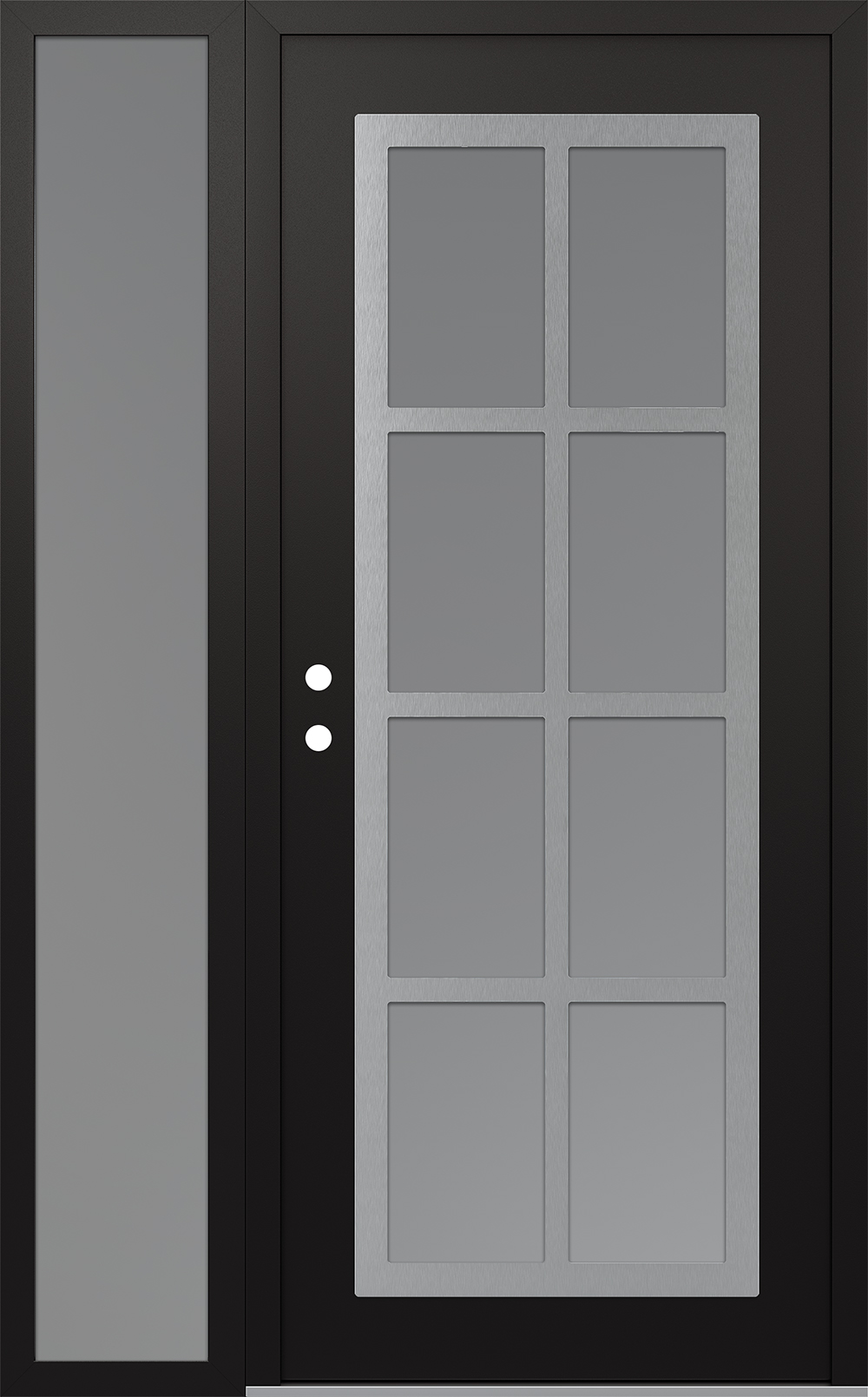Modern Steel Front Door Diamond C16 48" x 80" black/white frosted Glass Panel stainless steel RHI with Sidelite frosted Glass