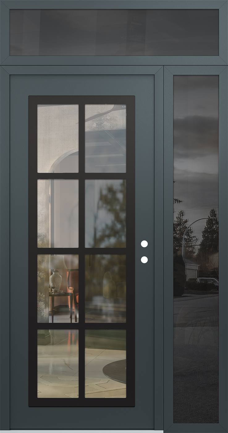Modern Steel Front Door Diamond C16 48" x 96" anthracite/anthracite clear Glass Panel black LHI with Sidelite and Transom mirrored Glass
