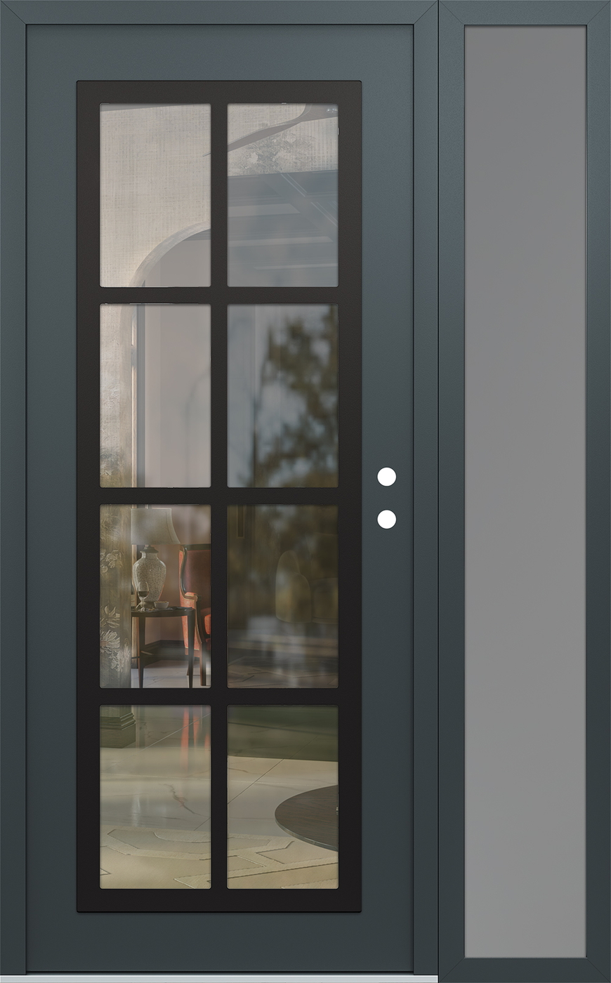 Modern Steel Front Door Diamond C16 50" x 80" anthracite/anthracite clear Glass Panel black LHI with Sidelite frosted Glass