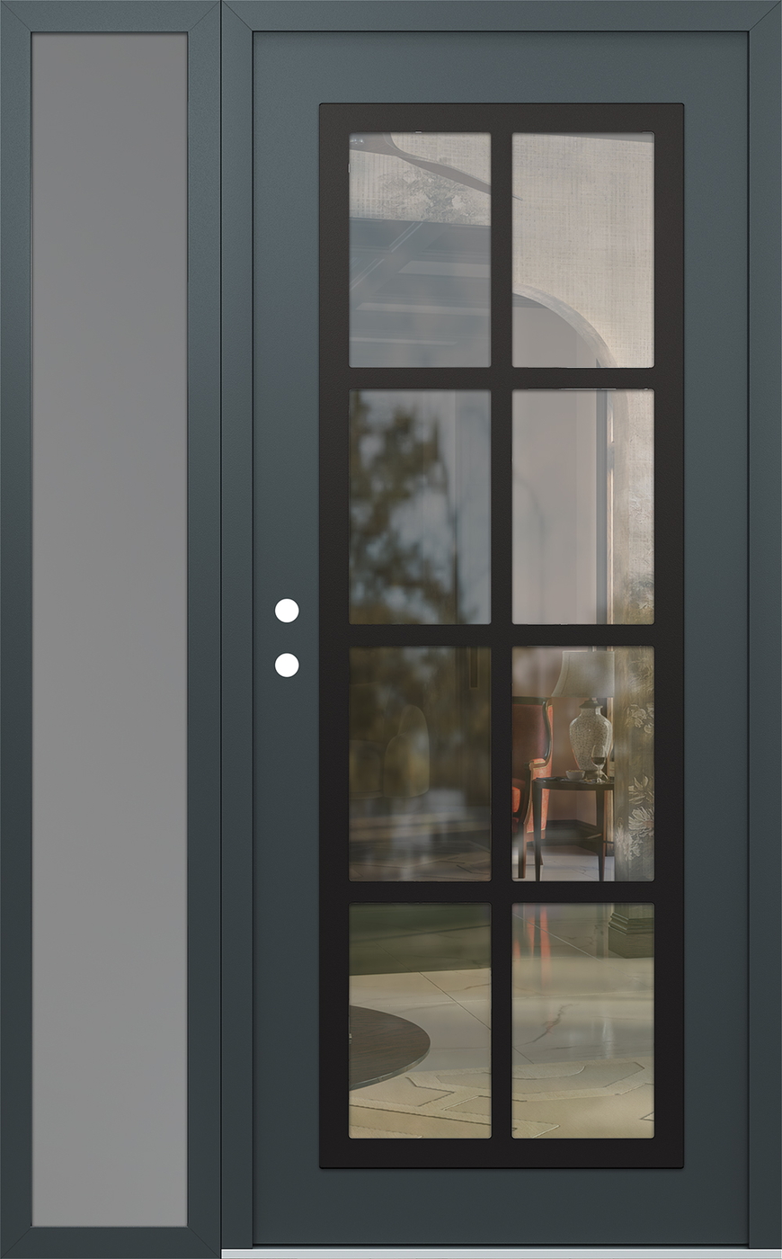 Modern Steel Front Door Diamond C16 50" x 80" anthracite/anthracite clear Glass Panel black RHI with Sidelite frosted Glass