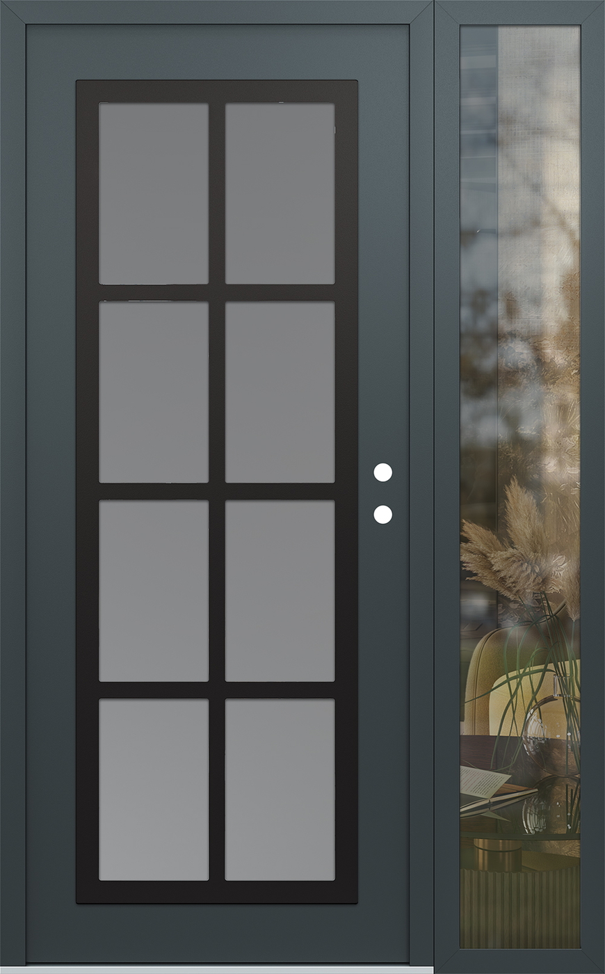 Modern Steel Front Door Diamond C16 50" x 80" anthracite/anthracite frosted Glass Panel black LHI with Sidelite clear Glass