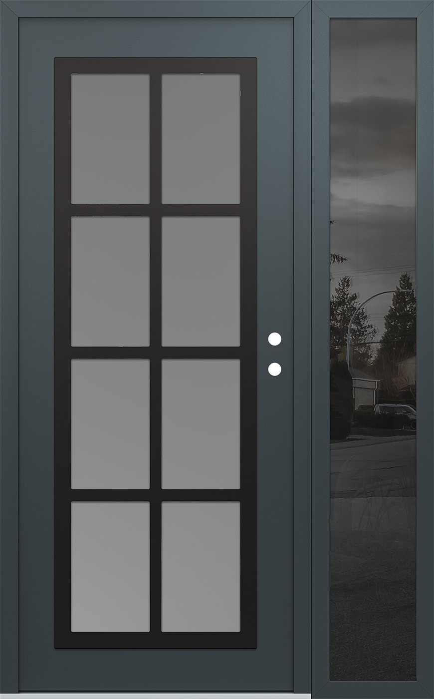 Modern Steel Front Door Diamond C16 50" x 80" anthracite/anthracite frosted Glass Panel black LHI with Sidelite mirrored Glass