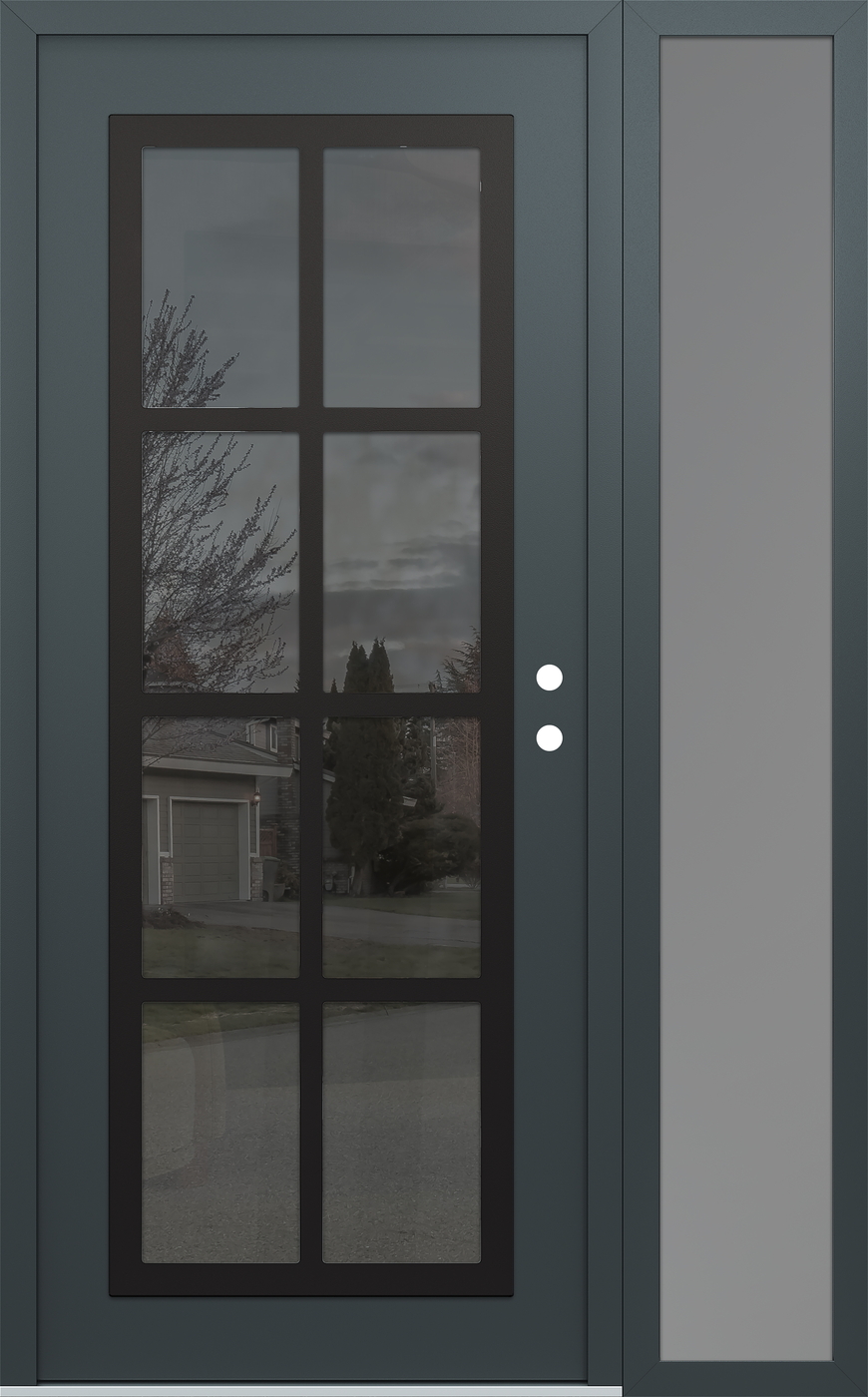 Modern Steel Front Door Diamond C16 50" x 80" anthracite/anthracite mirrored Glass Panel black LHI with Sidelite frosted Glass
