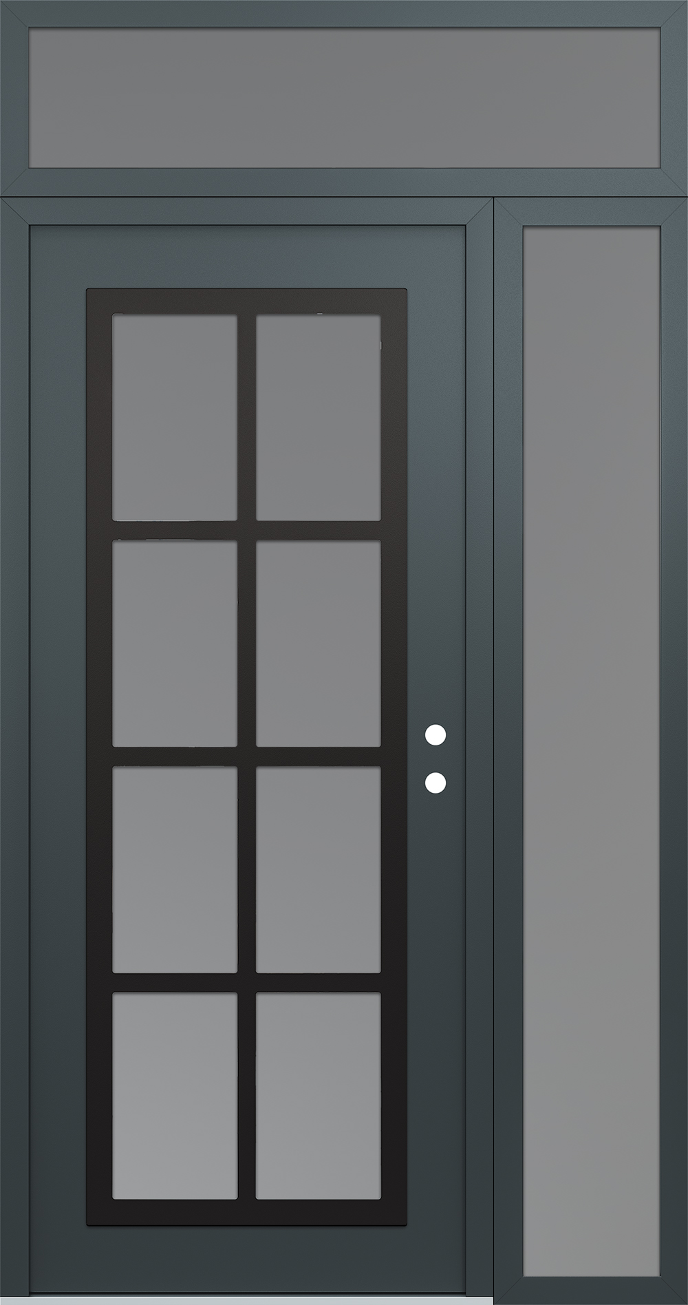Modern Steel Front Door Diamond C16 50" x 96" anthracite/anthracite frosted Glass Panel black LHI with Sidelite and Transom frosted Glass