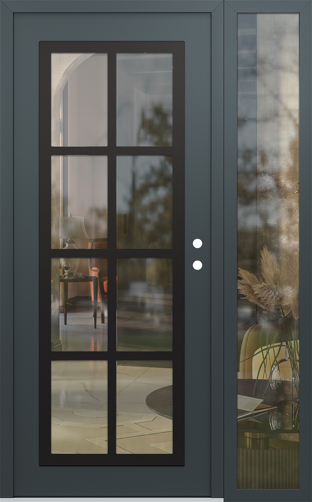 Modern Steel Front Door Diamond C16 52" x 80" anthracite/anthracite clear Glass Panel black LHI with Sidelite clear Glass