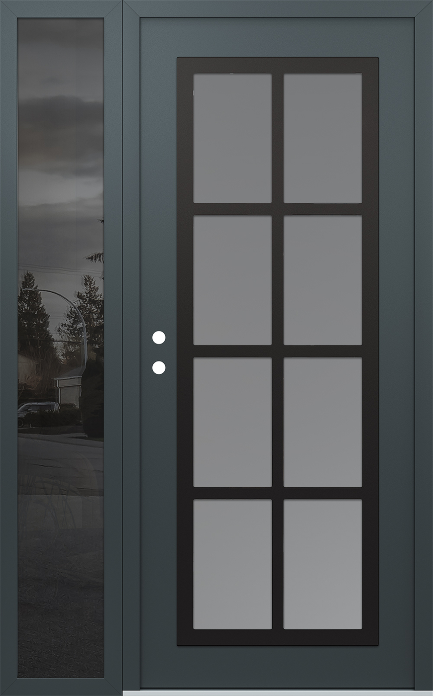 Modern Steel Front Door Diamond C16 52" x 80" anthracite/anthracite frosted Glass Panel black RHI with Sidelite mirrored Glass