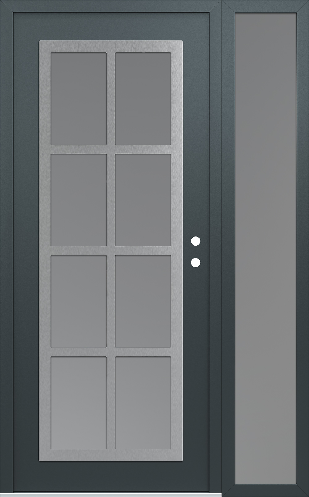 Modern Steel Front Door Diamond C16 52" x 80" anthracite/anthracite frosted Glass Panel stainless steel LHI with Sidelite frosted Glass