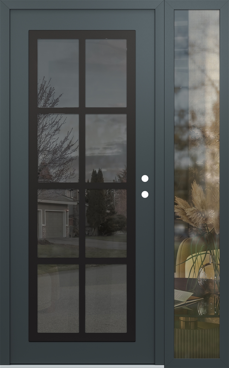 Modern Steel Front Door Diamond C16 52" x 80" anthracite/anthracite mirrored Glass Panel black LHI with Sidelite clear Glass