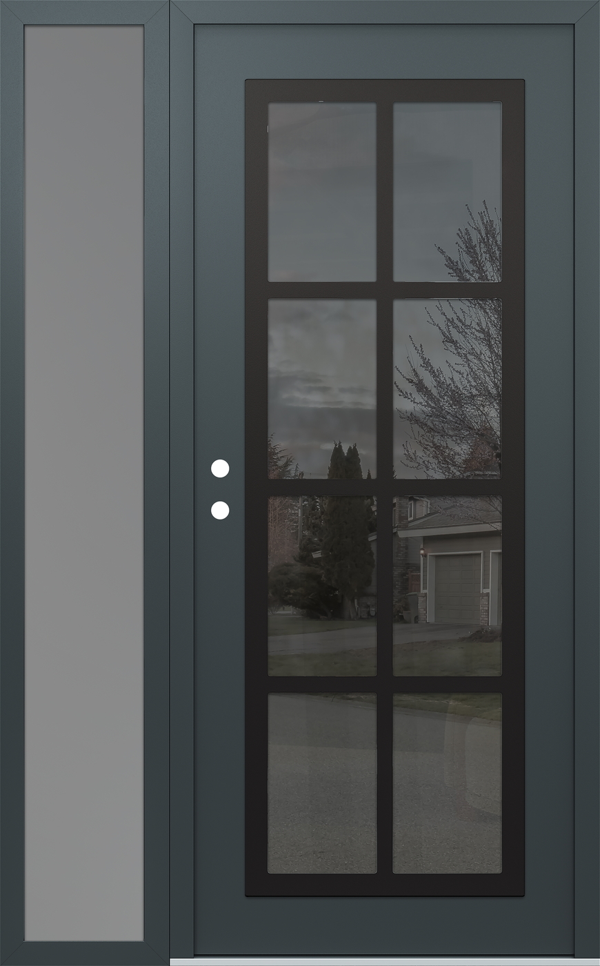 Modern Steel Front Door Diamond C16 52" x 80" anthracite/anthracite mirrored Glass Panel black RHI with Sidelite frosted Glass