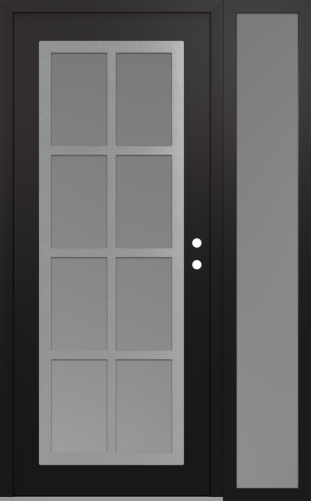 Modern Steel Front Door Diamond C16 52" x 80" black/white frosted Glass Panel stainless steel LHI with Sidelite frosted Glass