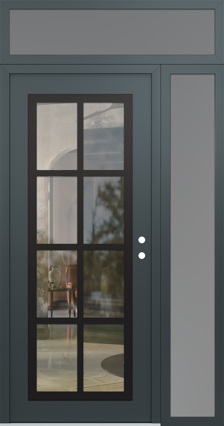 Modern Steel Front Door Diamond C16 52" x 96" anthracite/anthracite clear Glass Panel black LHI with Sidelite and Transom frosted Glass