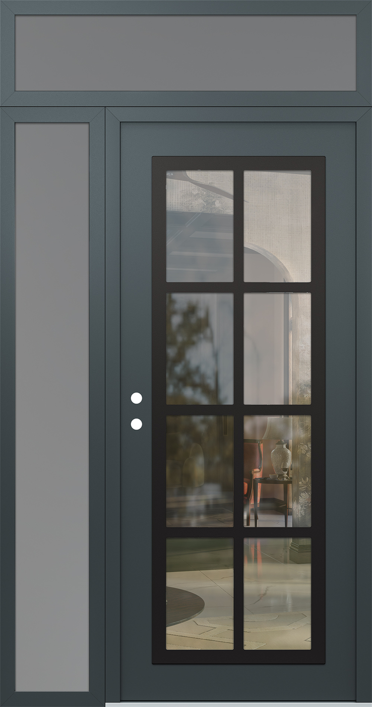 Modern Steel Front Door Diamond C16 52" x 96" anthracite/anthracite clear Glass Panel black RHI with Sidelite and Transom frosted Glass