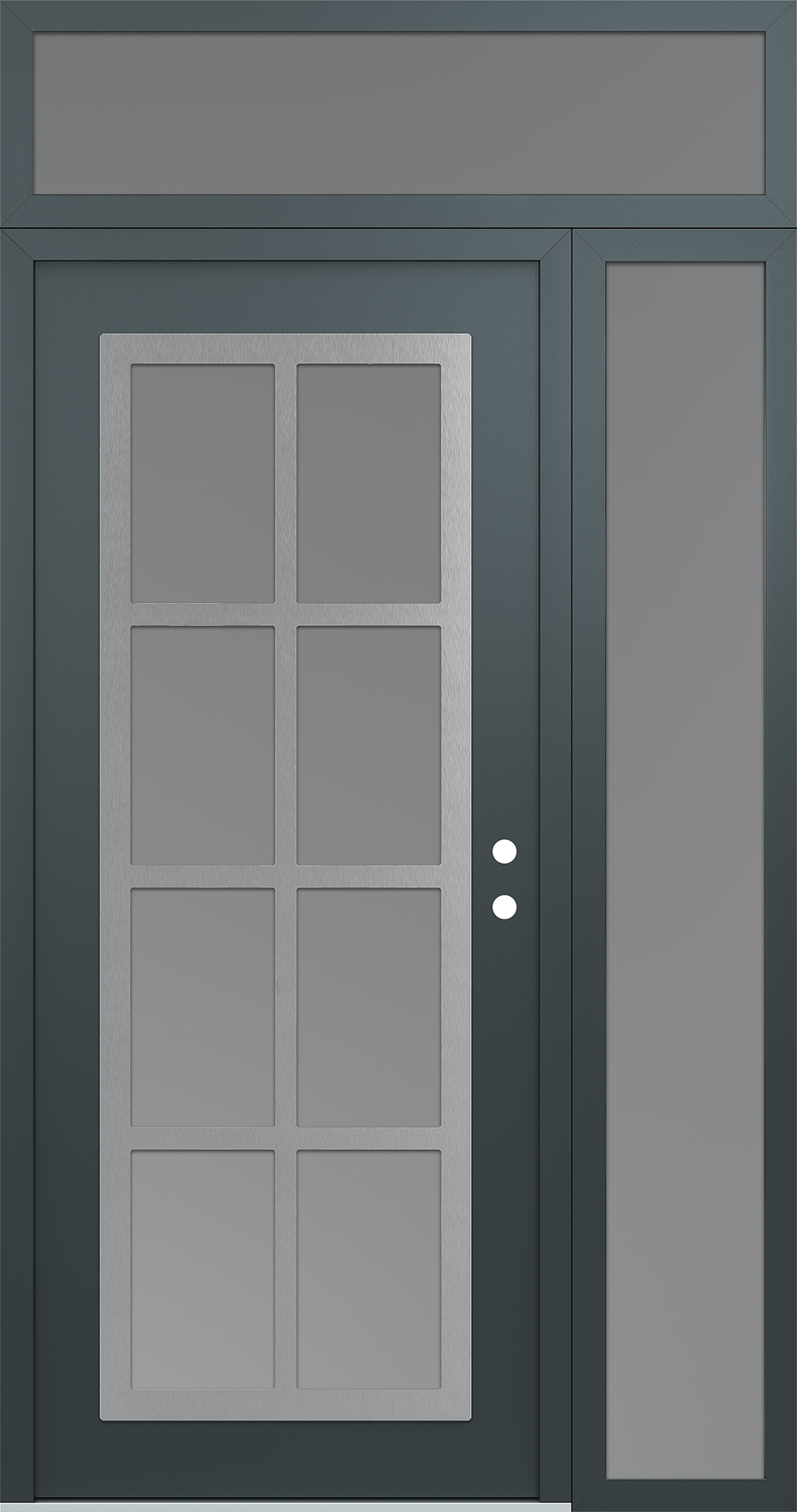 Modern Steel Front Door Diamond C16 52" x 96" anthracite/anthracite frosted Glass Panel stainless steel LHI with Sidelite and Transom frosted Glass