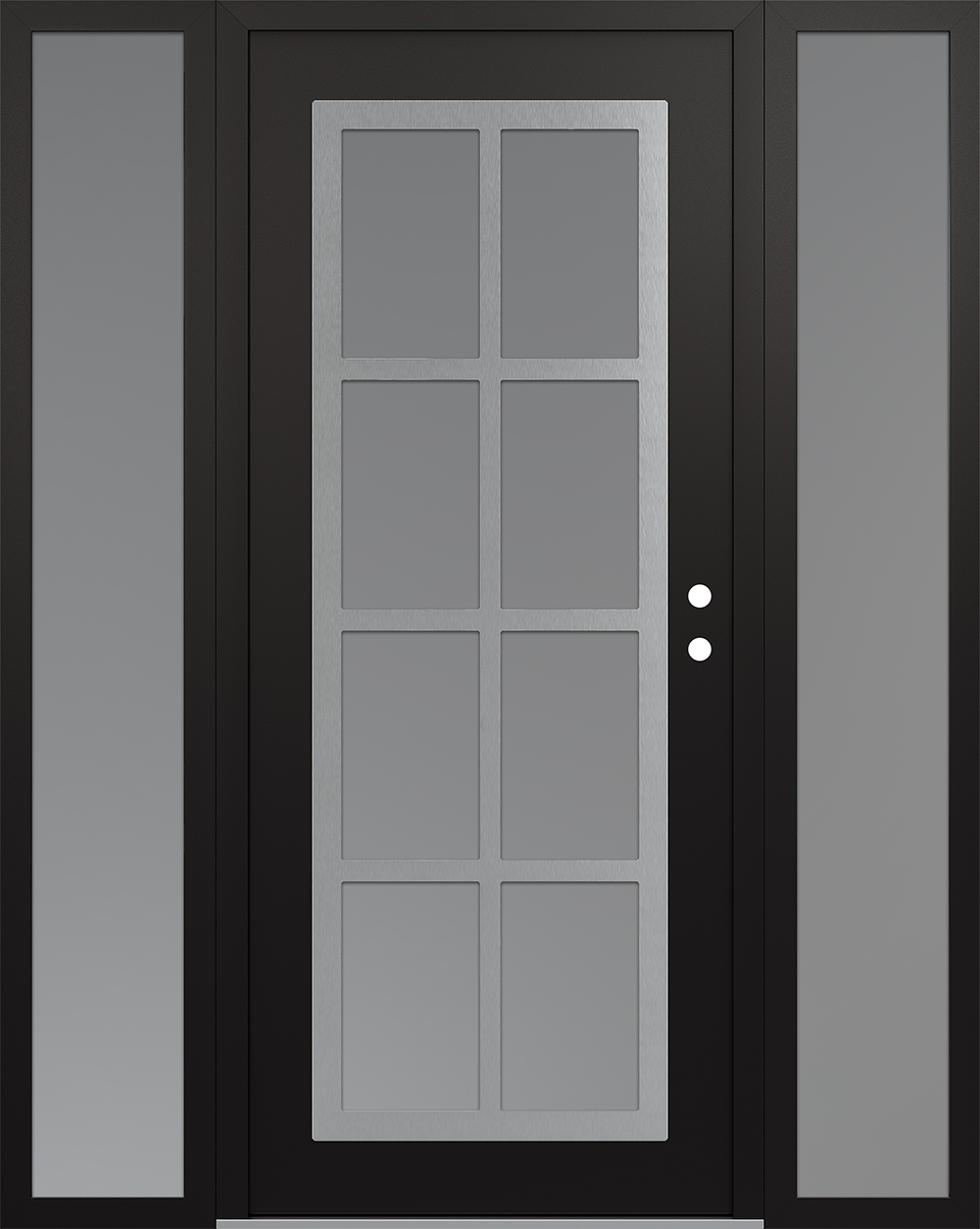Modern Steel Front Door Diamond C16 60" x 80" black/white frosted Glass Panel stainless steel LHI with 2 Sidelites frosted Glass