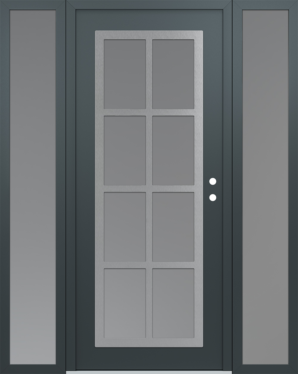 Modern Steel Front Door Diamond C16 64" x 80" anthracite/anthracite frosted Glass Panel stainless steel LHI with 2 Sidelites frosted Glass