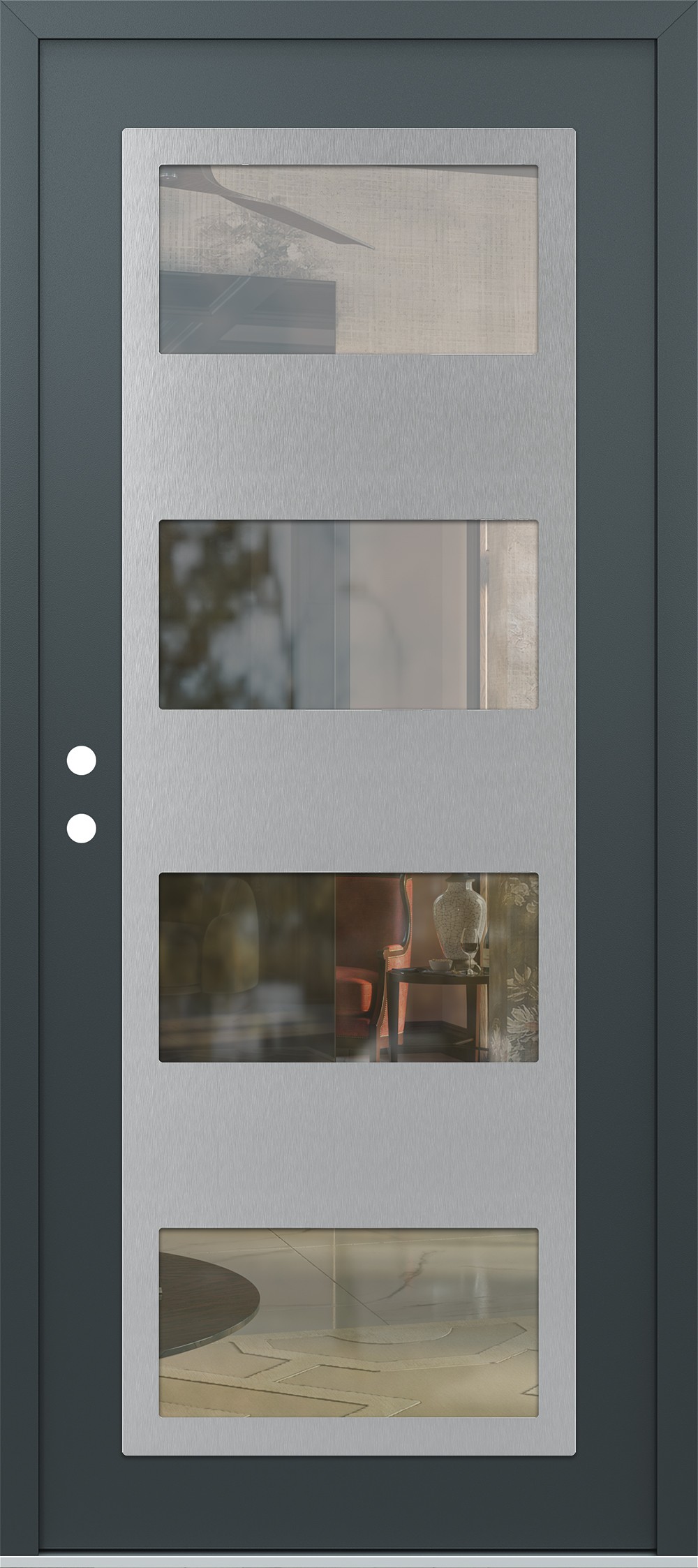 Modern Steel Front Door Diamond C2 36" x 80" anthracite/anthracite clear Glass Panel stainless steel RHI