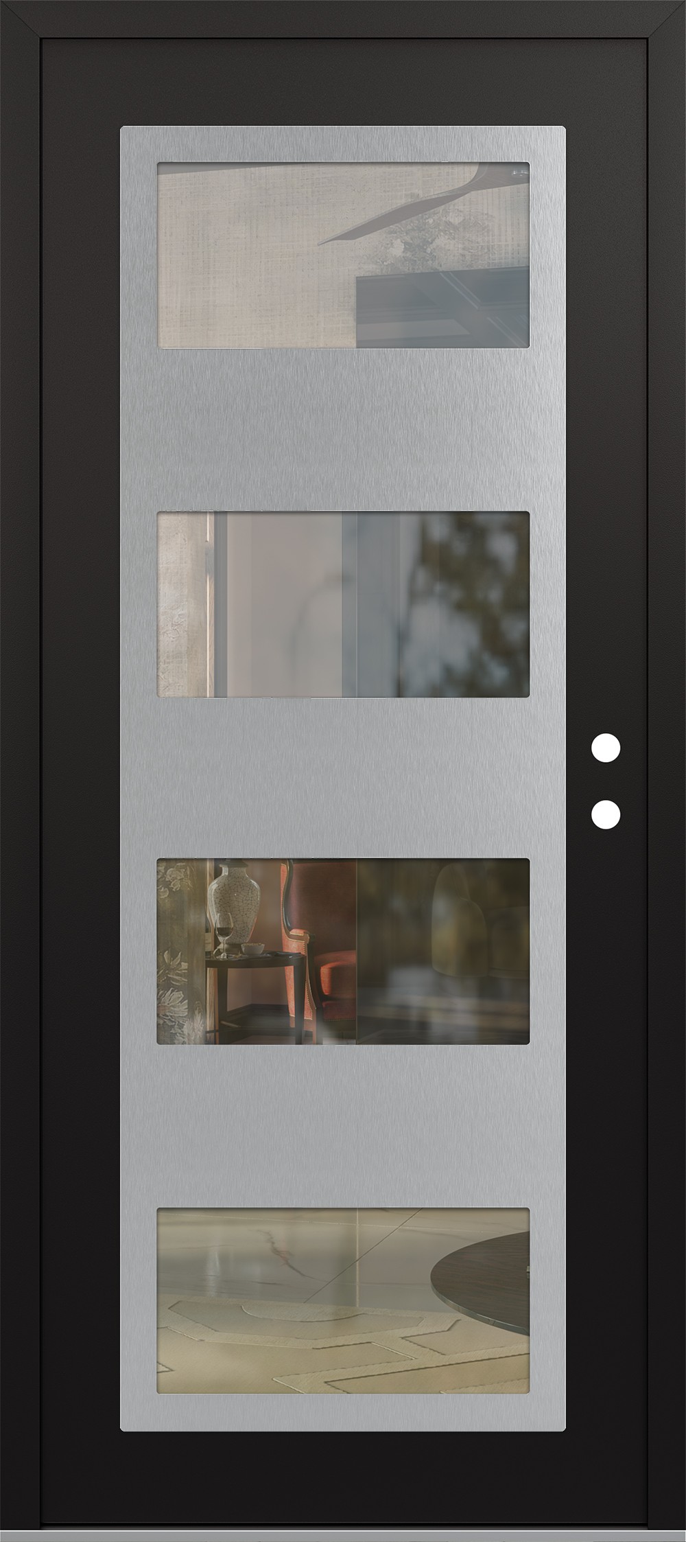Modern Steel Front Door Diamond C2 36" x 80" black/black clear Glass Panel stainless steel LHI