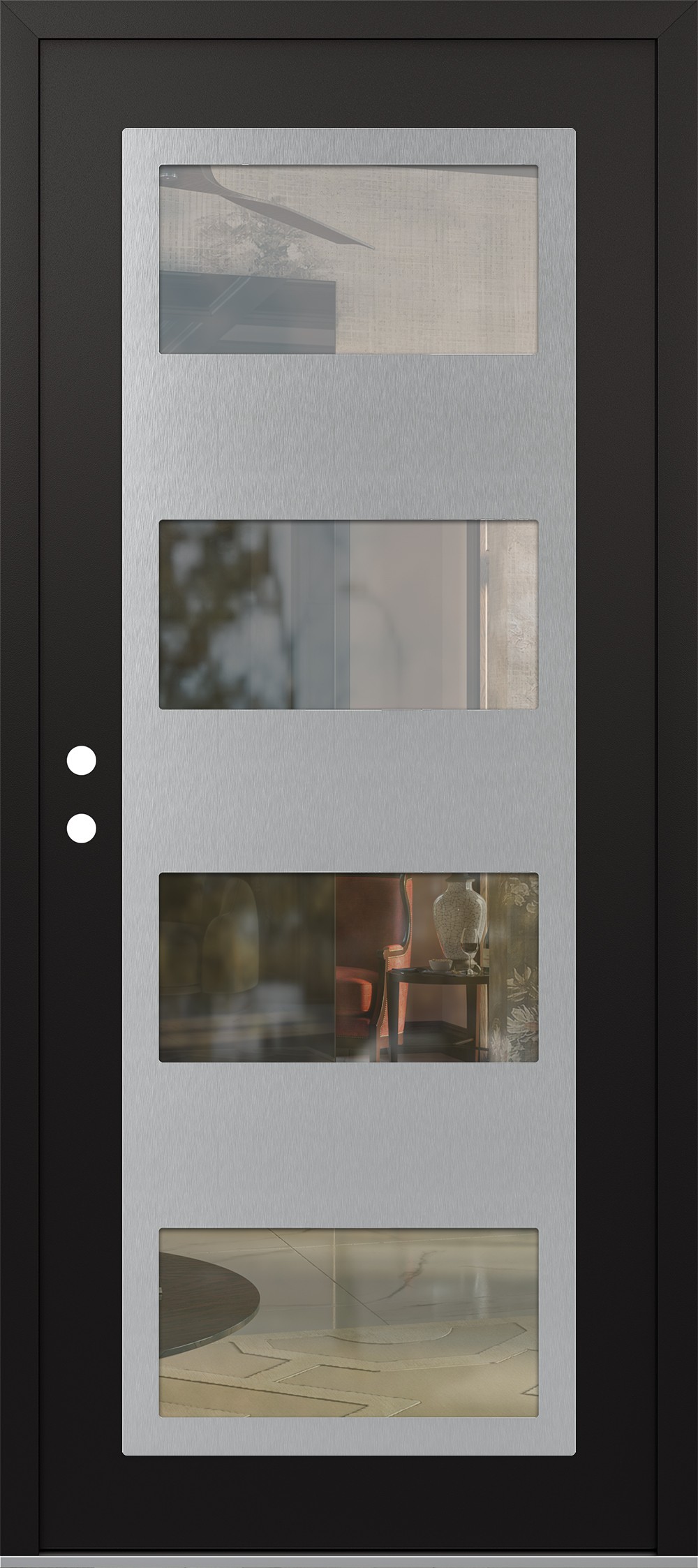 Modern Steel Front Door Diamond C2 36" x 80" black/black clear Glass Panel stainless steel RHI