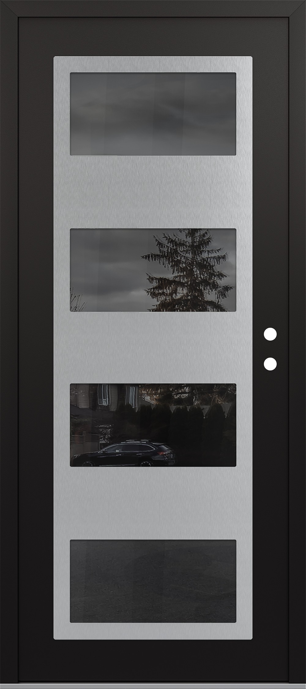Modern Steel Front Door Diamond C2 36" x 80" black/black mirrored Glass Panel stainless steel LHI