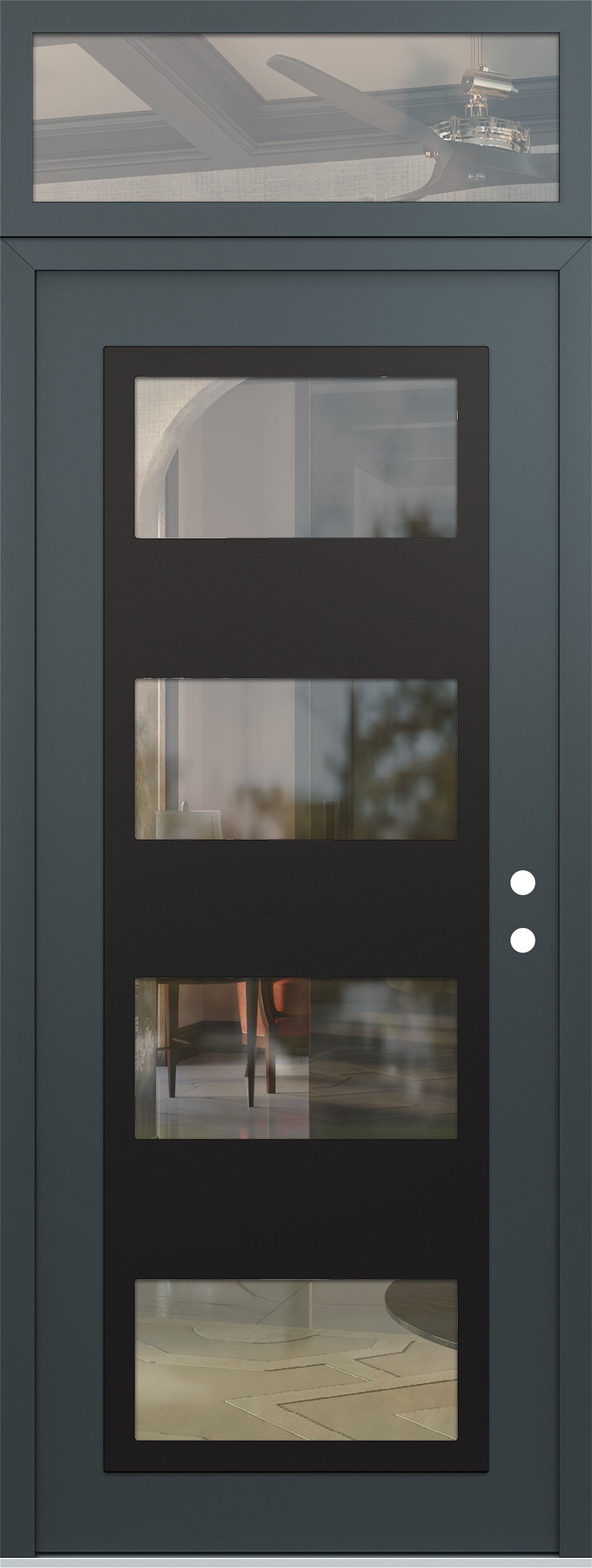 Modern Steel Front Door DIAMOND C2 36" X 96" ANTHRACITE/ANTHRACITE CLEAR GLASS PANEL BLACK LHI WITH TRANSOM CLEAR GLASS