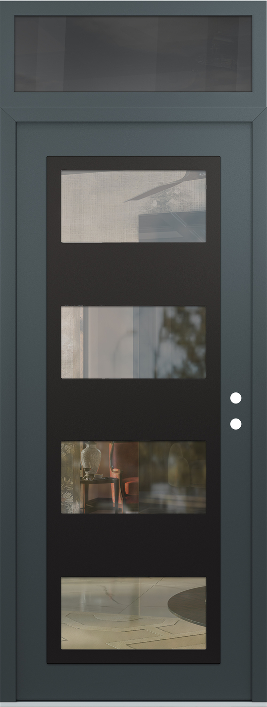 Modern Steel Front Door DIAMOND C2 36" X 96" ANTHRACITE/ANTHRACITE CLEAR GLASS PANEL BLACK LHI WITH TRANSOM MIRRORED GLASS