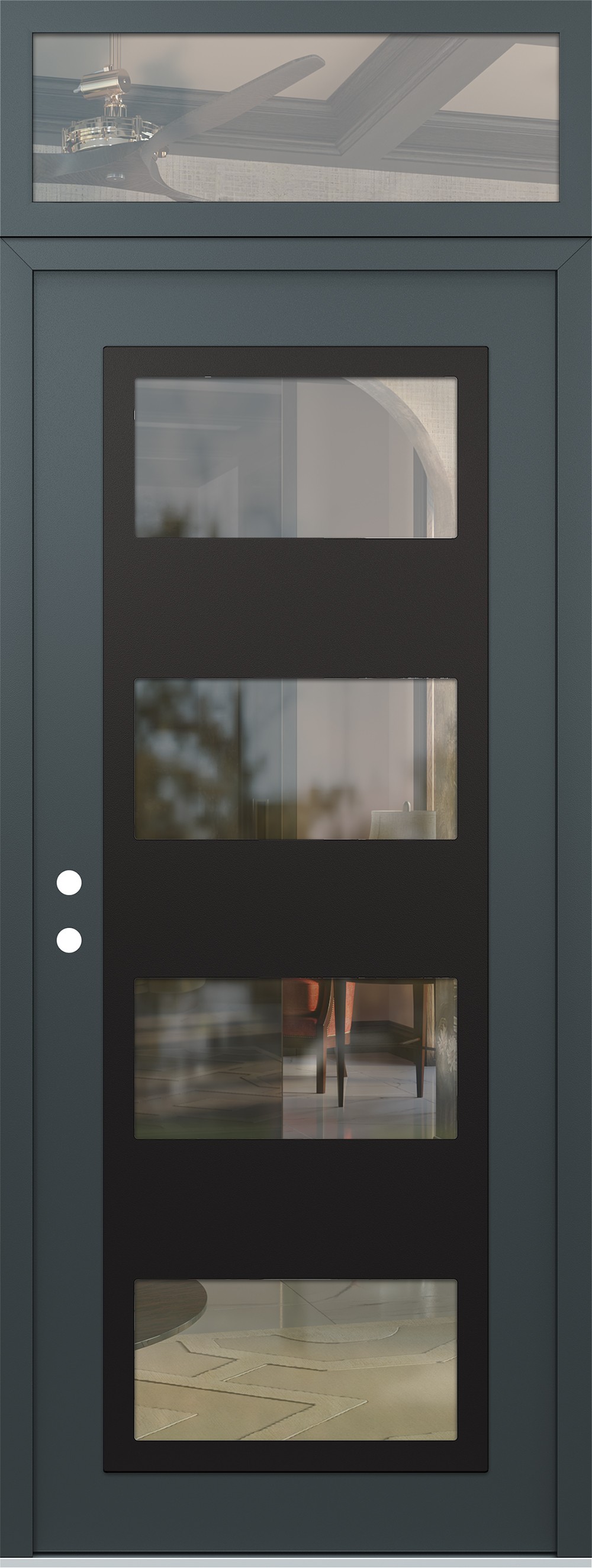Modern Steel Front Door DIAMOND C2 36" X 96" ANTHRACITE/ANTHRACITE CLEAR GLASS PANEL BLACK RHI WITH TRANSOM CLEAR GLASS