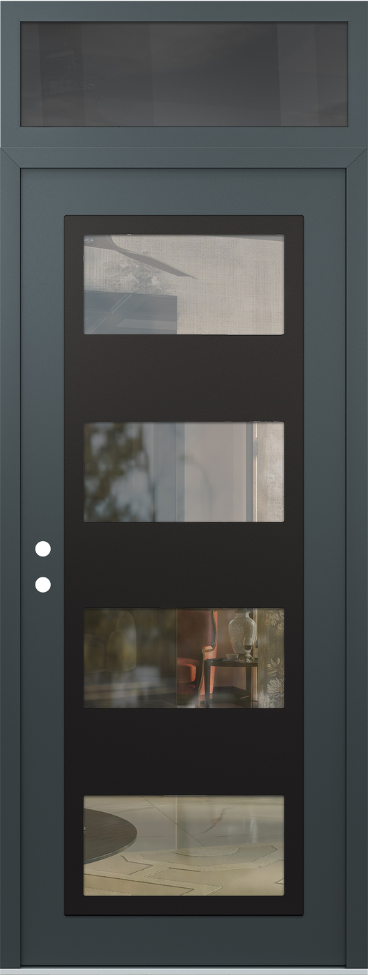 Modern Steel Front Door DIAMOND C2 36" X 96" ANTHRACITE/ANTHRACITE CLEAR GLASS PANEL BLACK RHI WITH TRANSOM MIRRORED GLASS