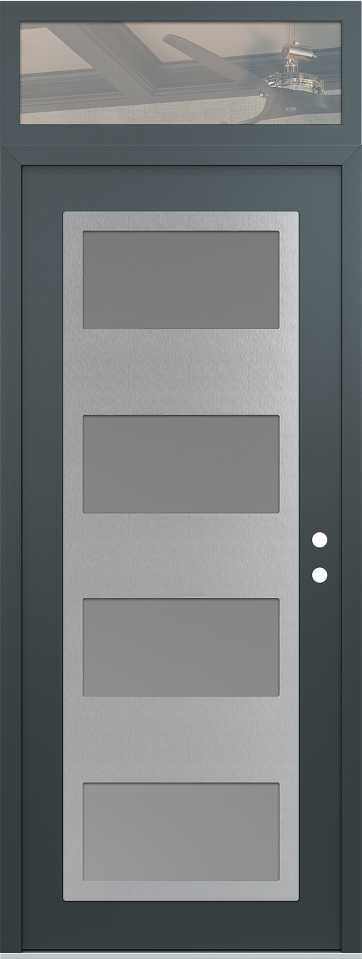 Modern Steel Front Door DIAMOND C2 36" X 96" ANTHRACITE/ANTHRACITE FROSTED GLASS PANEL STAINLESS STEEL LHI WITH TRANSOM CLEAR GLASS