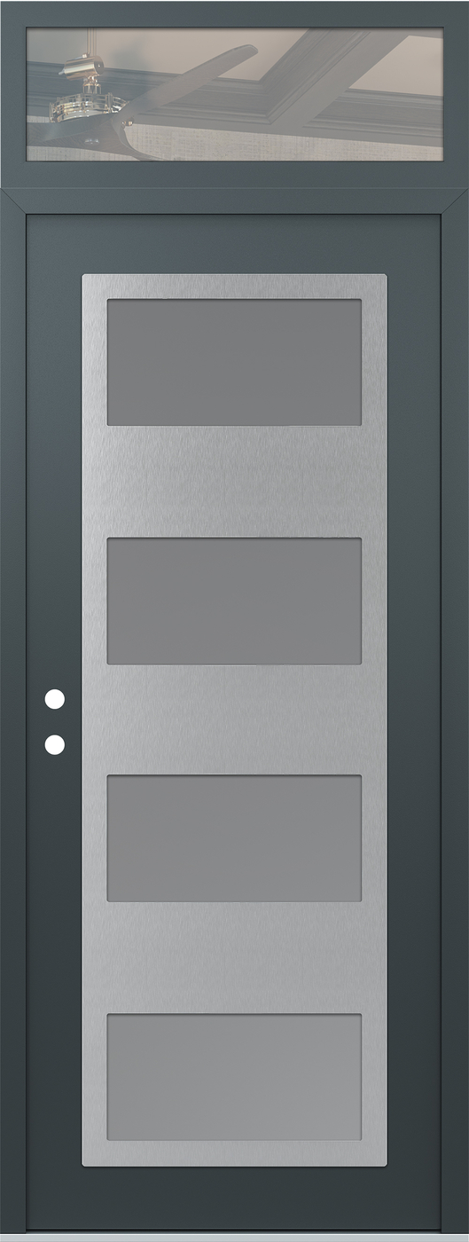 Modern Steel Front Door DIAMOND C2 36" X 96" ANTHRACITE/ANTHRACITE FROSTED GLASS PANEL STAINLESS STEEL RHI WITH TRANSOM CLEAR GLASS