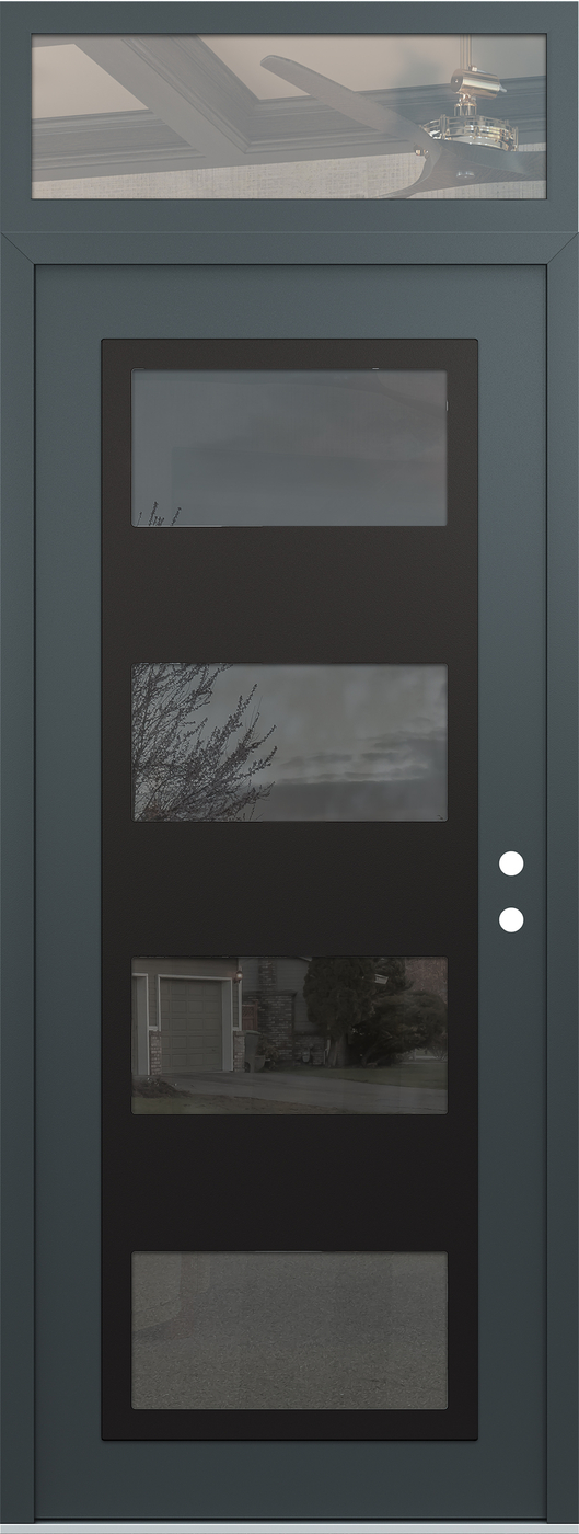 Modern Steel Front Door DIAMOND C2 36" X 96" ANTHRACITE/ANTHRACITE MIRRORED GLASS PANEL BLACK LHI WITH TRANSOM CLEAR GLASS