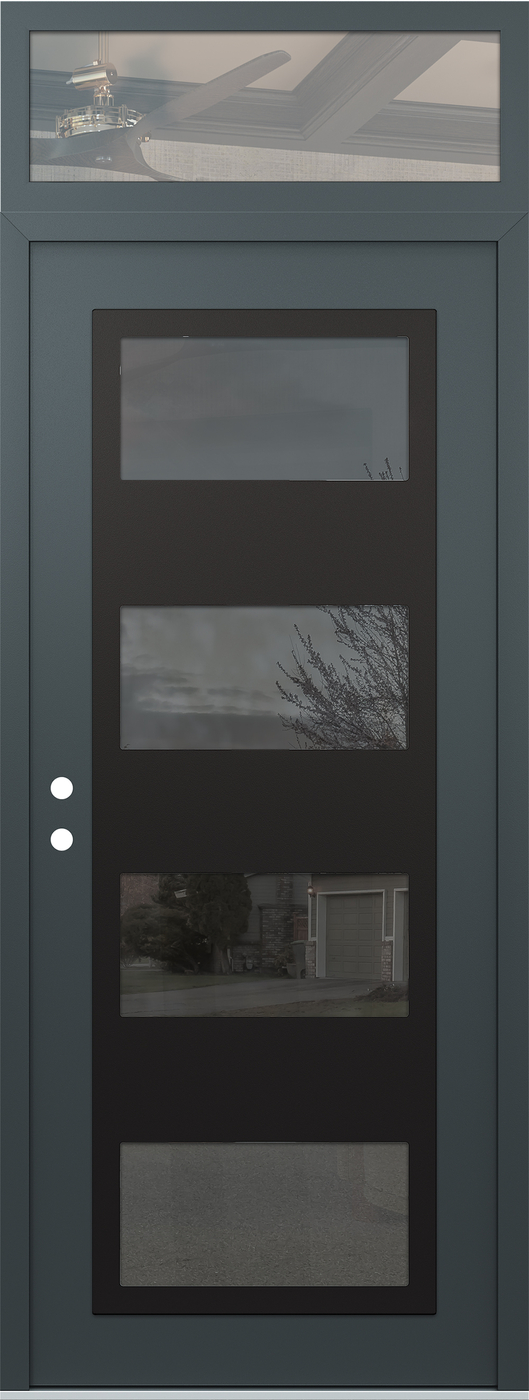 Modern Steel Front Door DIAMOND C2 36" X 96" ANTHRACITE/ANTHRACITE MIRRORED GLASS PANEL BLACK RHI WITH TRANSOM CLEAR GLASS