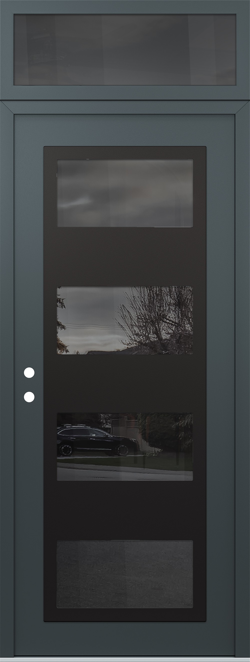 Modern Steel Front Door DIAMOND C2 36" X 96" ANTHRACITE/ANTHRACITE MIRRORED GLASS PANEL BLACK RHI WITH TRANSOM MIRRORED GLASS