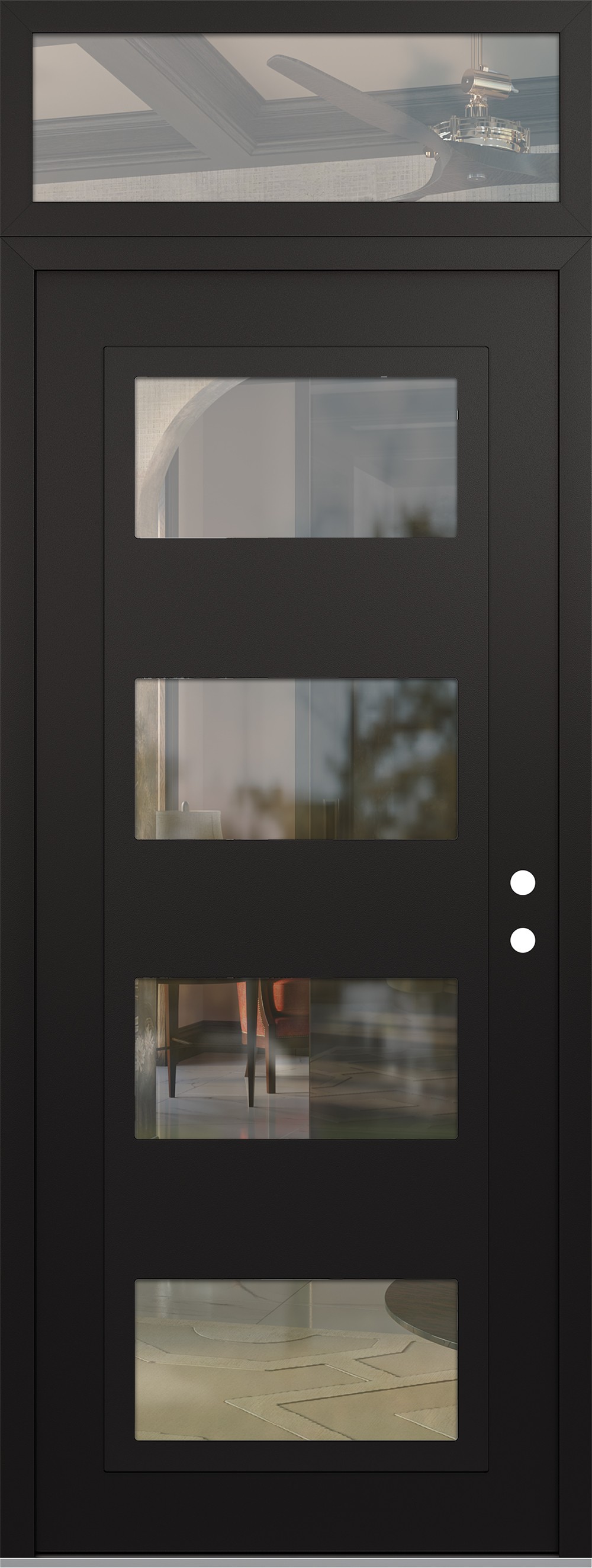 Modern Steel Front Door DIAMOND C2 36" X 96" BLACK/BLACK CLEAR GLASS PANEL BLACK LHI WITH TRANSOM CLEAR GLASS