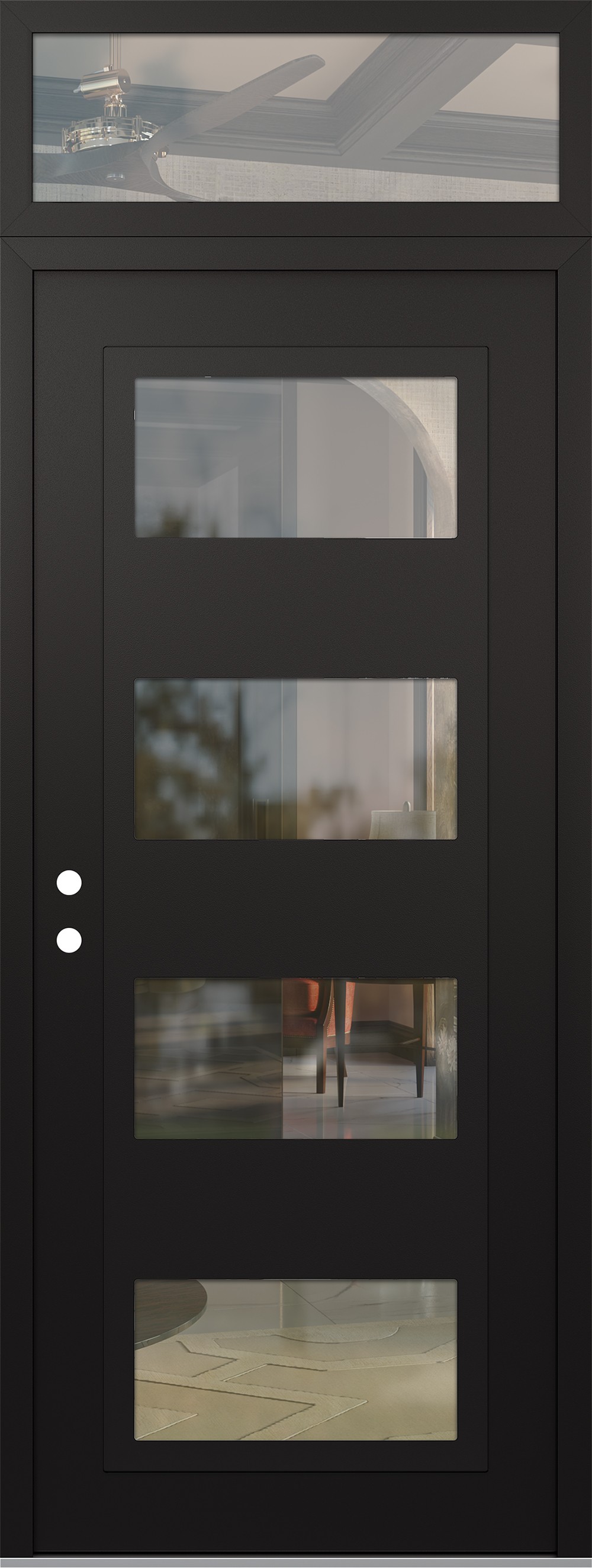 Modern Steel Front Door DIAMOND C2 36" X 96" BLACK/BLACK CLEAR GLASS PANEL BLACK RHI WITH TRANSOM CLEAR GLASS